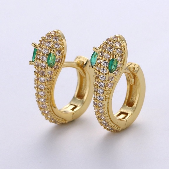 Jewelry - Snake Head Emerald CZ Hoop Earrings